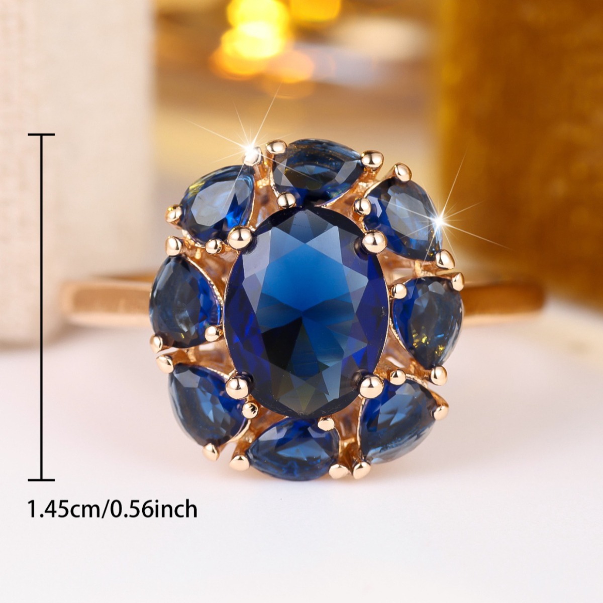 Women's Golden Tone Blue Synthetic Zirconia Statement Ring